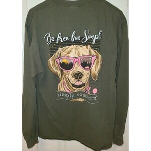 Simply Southern Be Free Live Simple Dog Long Sleeve Tee Shirt Olive Green